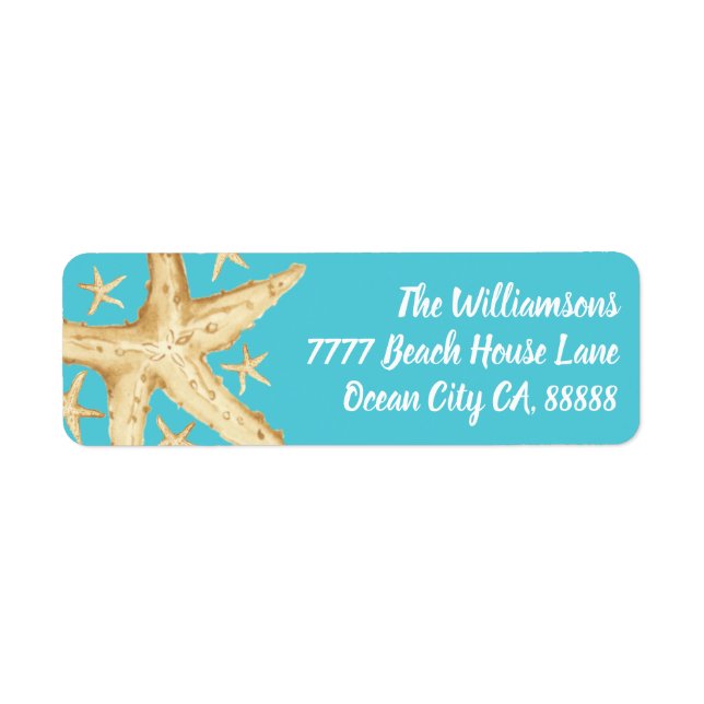 Turquoise Starfish Blue Beach Return Address Label (Front)