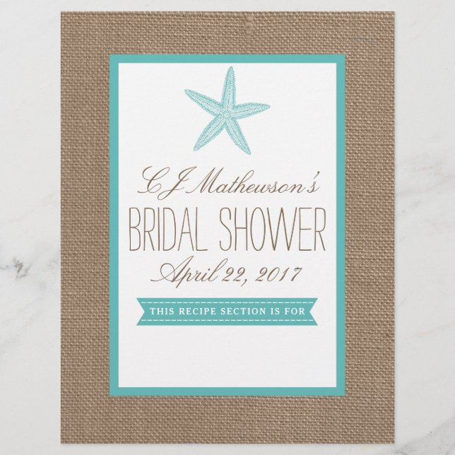 Turquoise Starfish Bridal Shower Recipe Divider (Front)