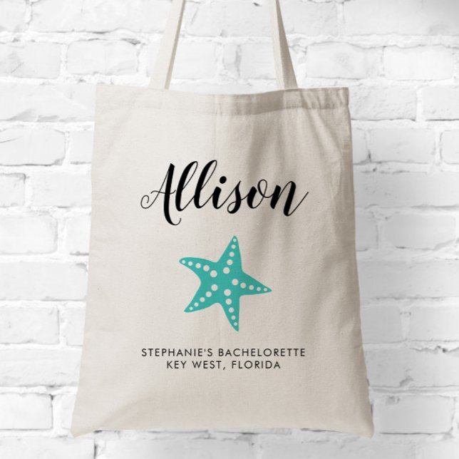 Turquoise Starfish Bridesmaid Tote Bag for Wedding (Creator Uploaded)