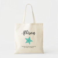 Turquoise Starfish Bridesmaid Tote Bag for Wedding