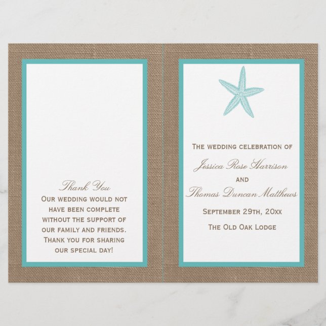 Turquoise Starfish Burlap Beach Wedding Collection (Front)