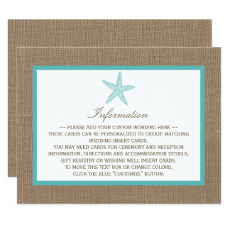 Turquoise Starfish Burlap Beach Wedding Collection Card