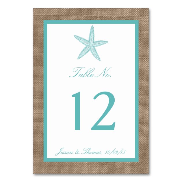 Turquoise Starfish Burlap Beach Wedding Collection Invitation