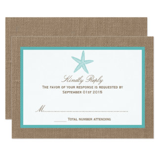 Turquoise Starfish Burlap Beach Wedding Collection Card