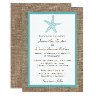Turquoise Starfish Burlap Beach Wedding Collection Card