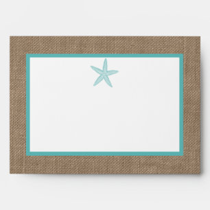 Turquoise Starfish Burlap Beach Wedding Collection Envelope