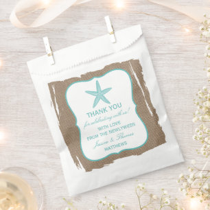 Turquoise Starfish Burlap Beach Wedding Collection Favor Bag