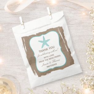 Turquoise Starfish Burlap Beach Wedding Collection Favor Bag