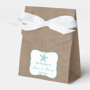 Turquoise Starfish Burlap Beach Wedding Collection Favor Boxes