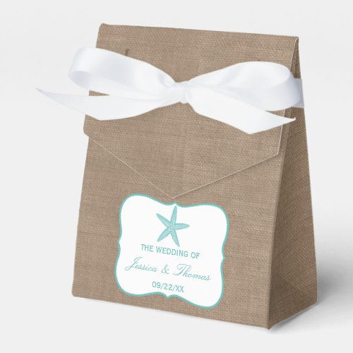 Turquoise Starfish Burlap Beach Wedding Collection Favor Boxes