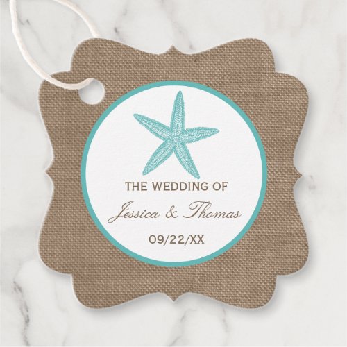 Turquoise Starfish Burlap Beach Wedding Collection Favor Tags