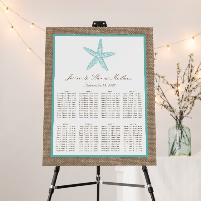 Turquoise Starfish Burlap Beach Wedding Collection Foam Board (In Situ (Stand))