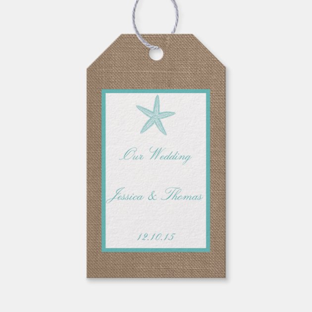 Turquoise Starfish Burlap Beach Wedding Collection Gift Tags