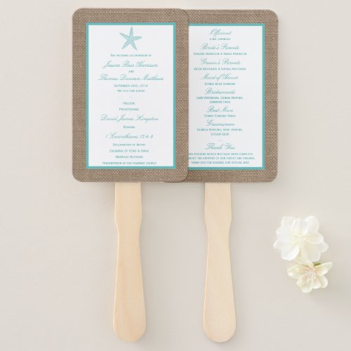 Turquoise Starfish Burlap Beach Wedding Collection Hand Fan