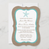 Turquoise Starfish Burlap Beach Wedding Collection Invitation (Front)