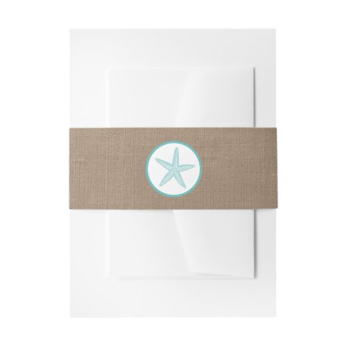 Turquoise Starfish Burlap Beach Wedding Collection Invitation Belly Band