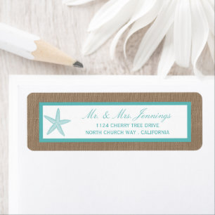 Turquoise Starfish Burlap Beach Wedding Collection Label