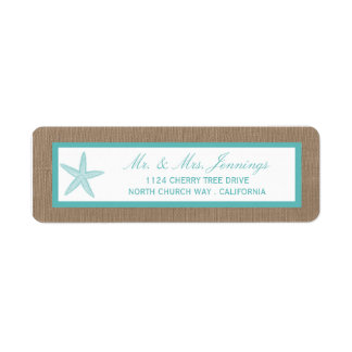 Turquoise Starfish Burlap Beach Wedding Collection Label