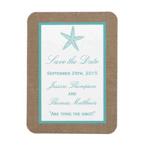 Turquoise Starfish Burlap Beach Wedding Collection Magnet