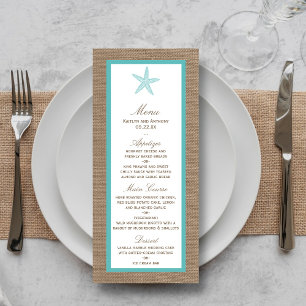 Turquoise Starfish Burlap Beach Wedding Collection Menu