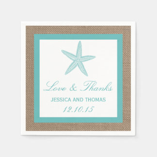 Turquoise Starfish Burlap Beach Wedding Collection Paper Napkin