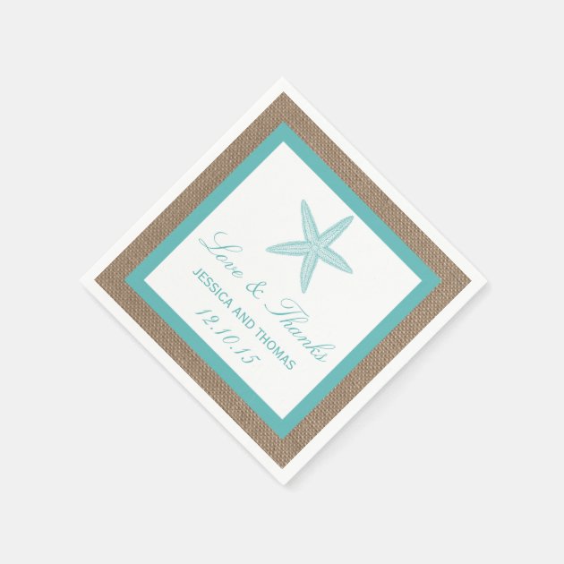 Turquoise Starfish Burlap Beach Wedding Collection Paper Napkin