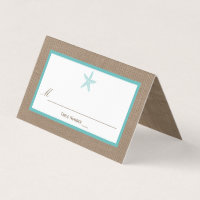 Turquoise Starfish Burlap Beach Wedding Collection Place Card