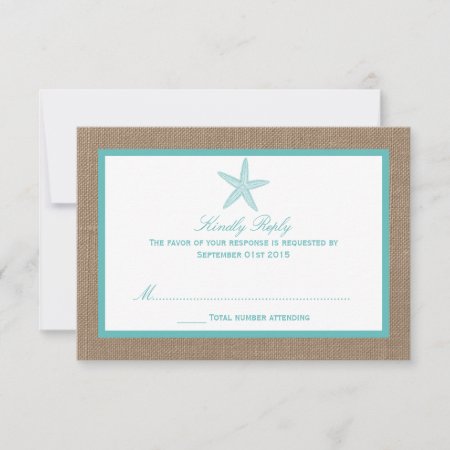 Turquoise Starfish Burlap Beach Wedding Collection Rsvp Card