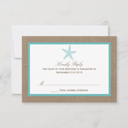Turquoise Starfish Burlap Beach Wedding Collection Rsvp Card