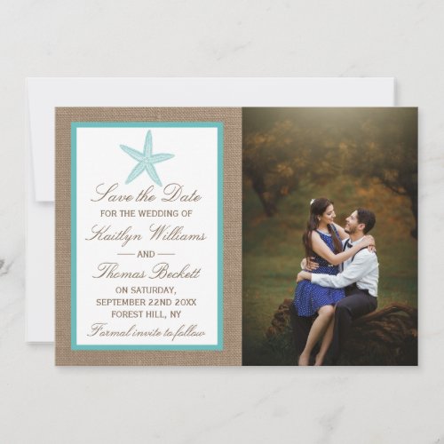 Turquoise Starfish Burlap Beach Wedding Collection Save The Date