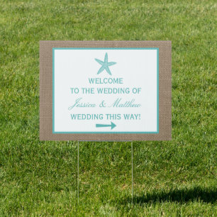 Turquoise Starfish Burlap Beach Wedding Collection Sign