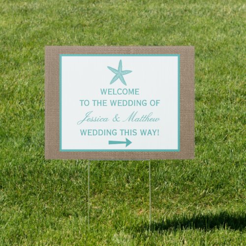 Turquoise Starfish Burlap Beach Wedding Collection Sign