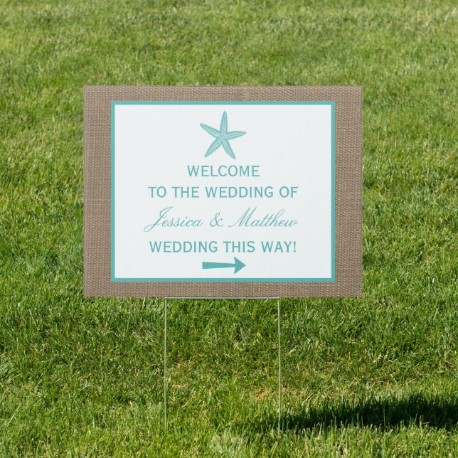 Turquoise Starfish Burlap Beach Wedding Collection Sign (Insitu)