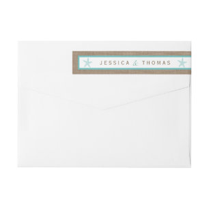 Turquoise Starfish Burlap Beach Wedding Collection Wrap Around Label