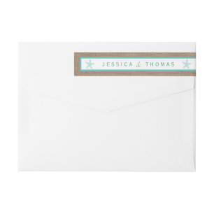 Turquoise Starfish Burlap Beach Wedding Collection Wrap Around Label