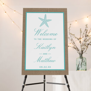 Turquoise Starfish Burlap Beach Wedding Foam Board