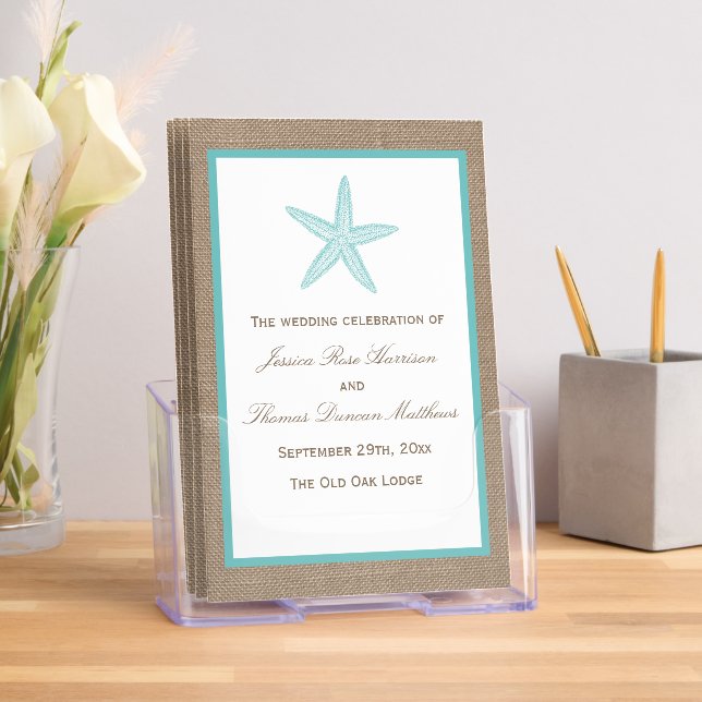 Turquoise Starfish Burlap Beach Wedding Program Brochure (Insitu)
