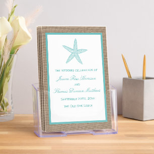 Turquoise Starfish Burlap Beach Wedding Program Brochure