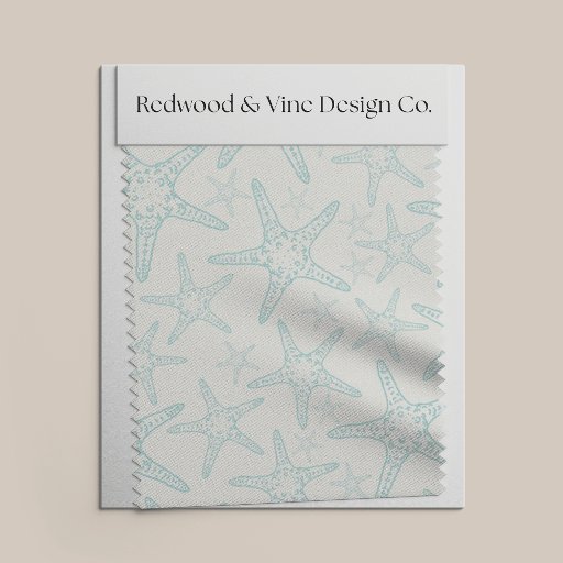 Turquoise Starfish Coastal Pattern Fabric