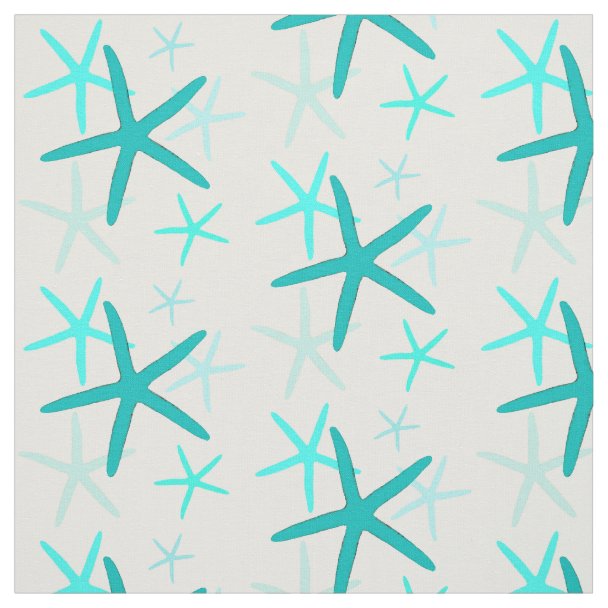 Turquoise Starfish Coastal Pattern Fabric | Zazzle