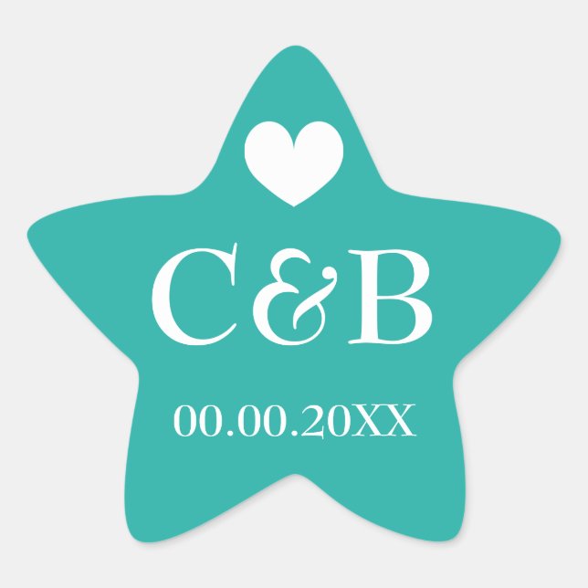 Turquoise starfish monogram wedding favor stickers (Front)