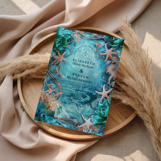 Turquoise Starfish Ocean Wedding Invitation (Creator Uploaded)