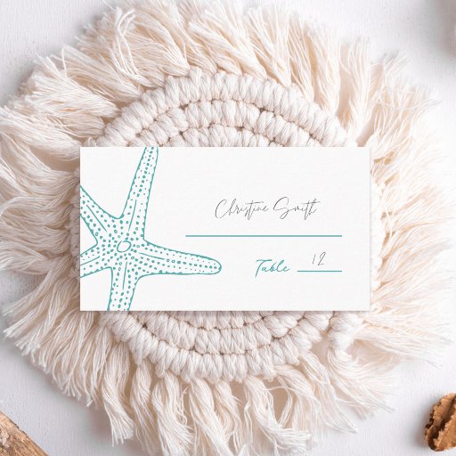 Customizable Turquoise Starfish Wedding Placecards Business Card