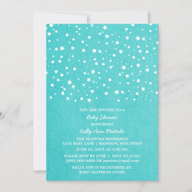 Turquoise Starry Night Baby Shower Invite (Front)