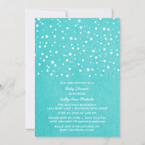 Turquoise Starry Night Baby Shower Invite