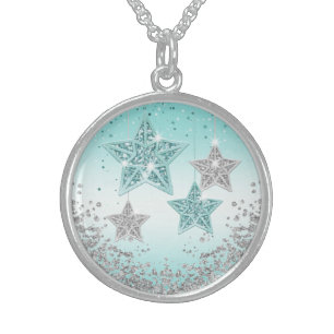 turquoise stars and crystal stones sterling silver necklace