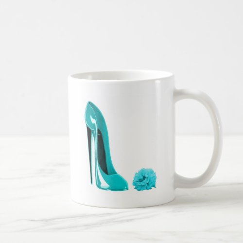 Turquoise Stiletto Shoe and Rose Coffee Mug