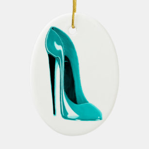 Turquoise Stiletto Shoe Oval Ornament