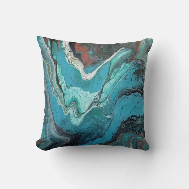 Turquoise Stone Copper Rock Marble Swirls Liquid Throw Pillow (Front)
