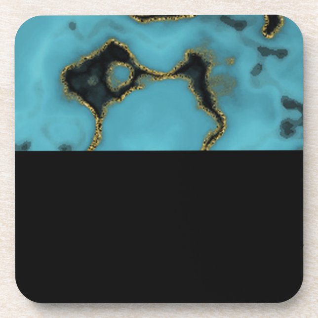 Turquoise Stone Gold and Black Beverage Coaster (Front)